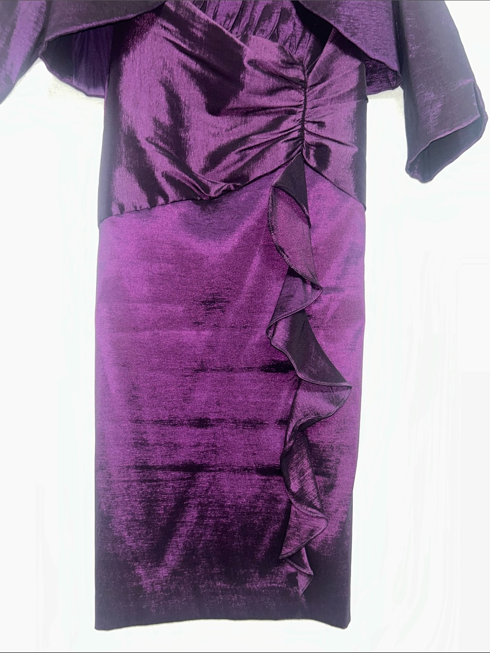R & M Richards Purple Satin Ruffle Sheath Dress with Bolero - Picture 8 of 13